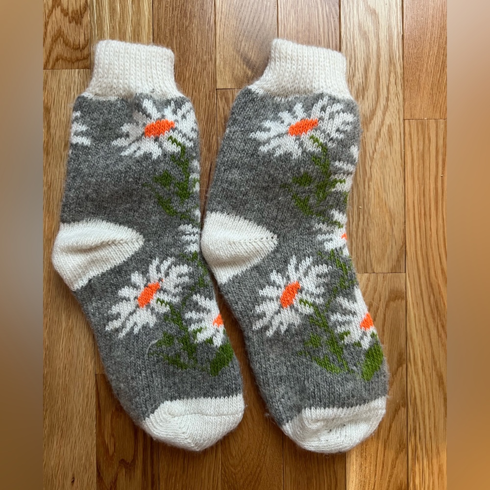 Cozy Gray & White Floral Socks